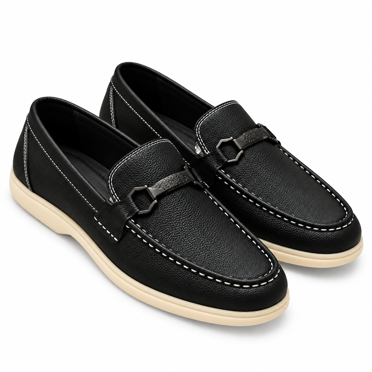 ChatGPT Image Sep 4, 2026, 03_33_57 PM SYROXX Black Contrast Stitch Premium Bit Loafers - Image 1